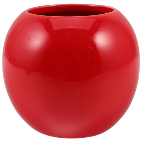 DECORNIJIA Jarrón de Cerámica Rojo Pequeño Esfera 10x10x5 Cm para Flores Decorativas Minimalistas, Florero Moderno de Porcelana para Centro de Mesa en Hogar y Oficina