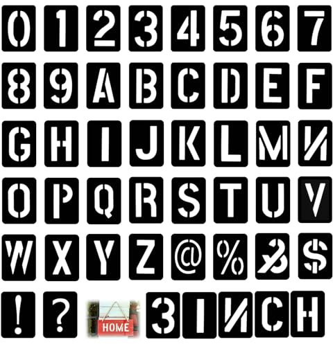 Juego de 42 plantillas de letras de 7,6 x 10 cm, símbolo de números de polipropileno, reutilizables, para placas de madera, pintura y manualidades, para paredes, cristal, porches y tela