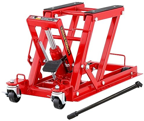 BIG RED Hydraulic Motorcycle Lift Jack with 1500LBS Load Capacity, Powersports Lift Table Operated ATV Dirt Bike Scissor Jack Stand, Fit for Motorcycle UTV Snowmobile, Red, T64017