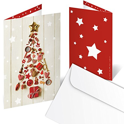 Logbuch-Verlag Julhälsningskort för att skriva själv, tomt julkort utan text, rött, guld, beige, A6, för kunder och affärspartners, 10 st.
