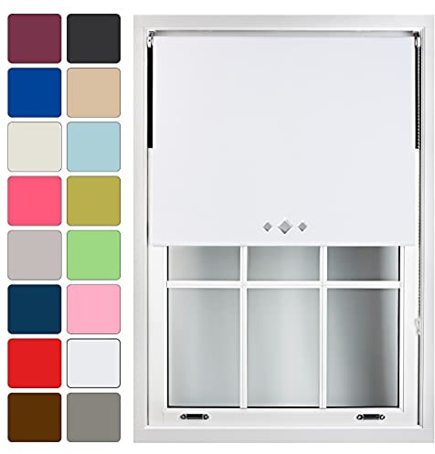 FURNISHED Blackout Roller Blind with Triple Diamond Eyelets Made to Measure, White, 180cm x 165cm