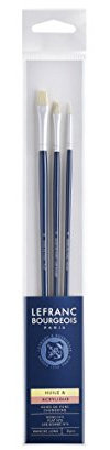 Lefranc Bourgeois Set de 3 Pinceaux en Soie de Porc Rond n°4/Plat n°8/Usé Bombé n°4 Manche Long