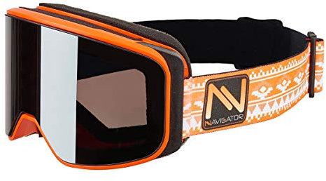 NAVIGATOR Powder Skibrille/Snowboardbrille, nahezu Rahmenlos, Doppellinse, AntiFog Beschichtung, UVA Schutz, Wintersport Brille m. verspiegelten Gläsern, für Skihelme geeignet, div. Farben (ORANGE)