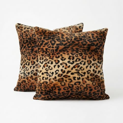 CARRIE HOME Soft Plush Leopard Print Faux Fur Decorative Throw Pillow Covers for Home Couch Sofa (Set of 2, 18x18 inch)