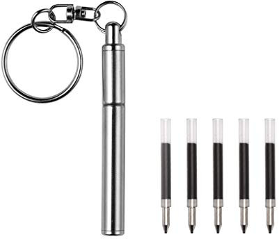 Teleskop Kugelschreiber mit 5 Ersatzminen - Edelstahl - Geocaching Stift - Hosentasche Schlüsselbund Schlüsselanhänger