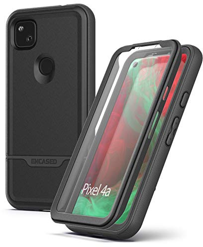 Encased Rebel Hülle für Pixel 4a mit Eingebauter DisplaySchutz – Schutzhülle Handyhülle Stoßfest Case für Google Pixel 4a (Schwarz)