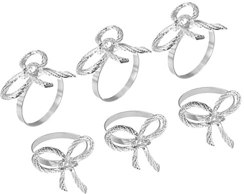 sourcing map Metal Napkin Rings, 6pcs Bow-knot Napkin Ring Holder Buckle for Dining Table Decorations Wedding Birthday Holiday Party, Silver Tone