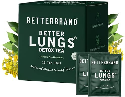 Betterbrand Bolsas de té de gordolobo para desintoxicación pulmonar, apoyo respiratorio con tomillo, saúco, ginseng, jengibre, mezcla de hierbas sin cafeína, 15 bolsas de té (paquete de 1)