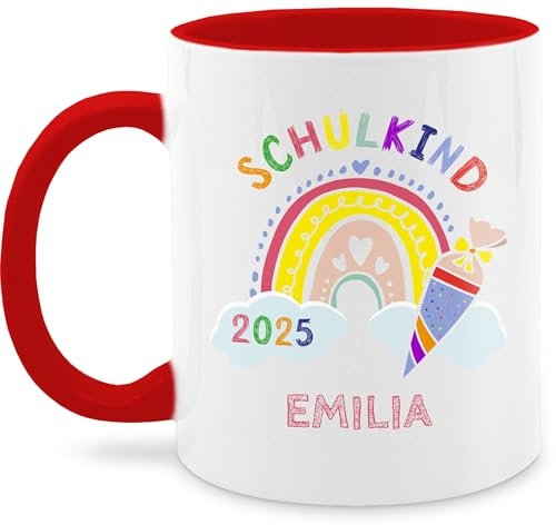 Tasse Tassen 325ml - Einschulung Schulanfang - Schulkind 2025 Regenbogen - 325 ml - Rot - schulkinder geschenke mädchen personalisierte einschulungsgeschenke schulanfänger schultüte