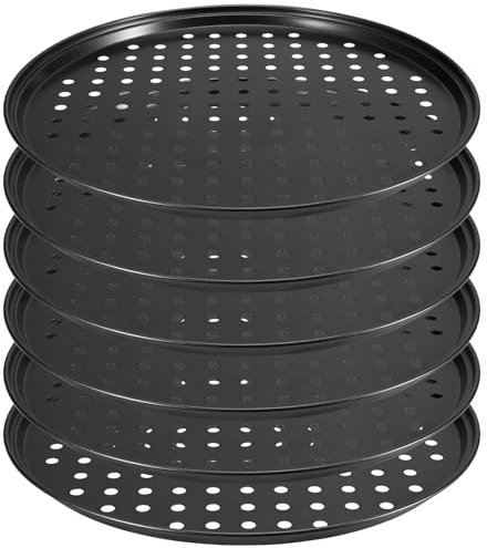 ZEONHEI Lot de 6 plaques à pizza antiadhésives de 30,5 cm, plaque de cuisson ronde avec trous pour faire des pizzas, 32 cm x 1,5 cm, noir