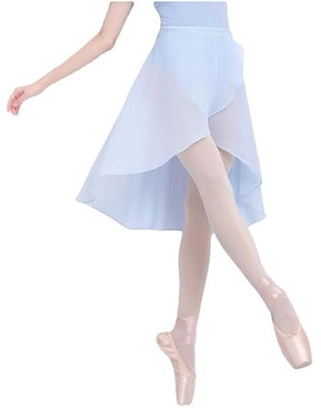 HEARTTOUCH Damen Chiffon Ballettrock Ballettkleidung Midi Tanzrock Sheer Wickelrock Ballett Röcke Tanzröcke Dancewear (Blau,Einheitsgröße)