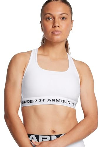 Under Armour Reggiseno da Donna Incrociato a Sostegno Medio, Bianco, Bianco, Nero, L