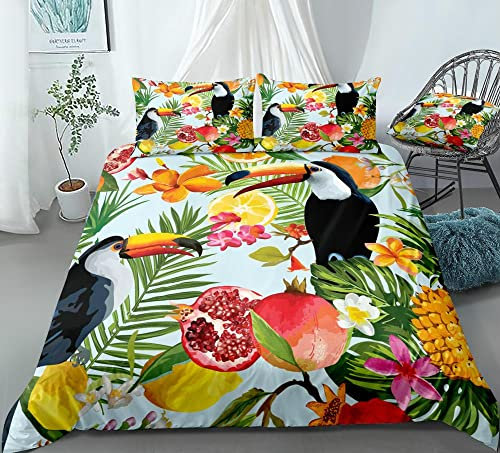 BJCJGGL Bettwäsche 260x240 GrüNer Tukan Bettwäsche-Set mit Reißverschluss Schließung + 2 Kopfkissenbezug 80x80 cm - Weicher Atmungsaktive Mikrofaser Bettbezug für Erwachsene Kinder