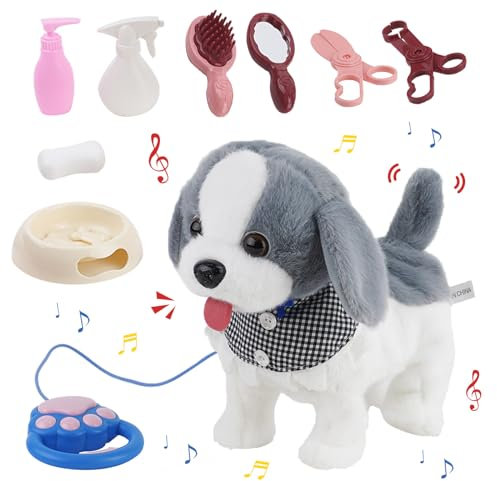Arkyomi Juguete Interactivo para Bebé Electrónico Perro Mascota Ladra y Anda Simulación Peluche Cachorro Pet Niñas y Niños de 2 3 4 5 años Gris