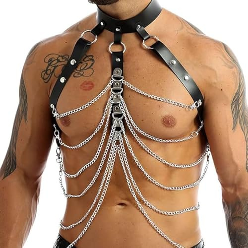Limmion Men's Body Chest Harness Gay Fetish Shoulder Strap, Man PU Leather Belt Punk Gothic Bondage Harness Men's Party Costumes Sexy Slave Clubwear Men's Sexy Lingerie Nightclub Outfit, Black