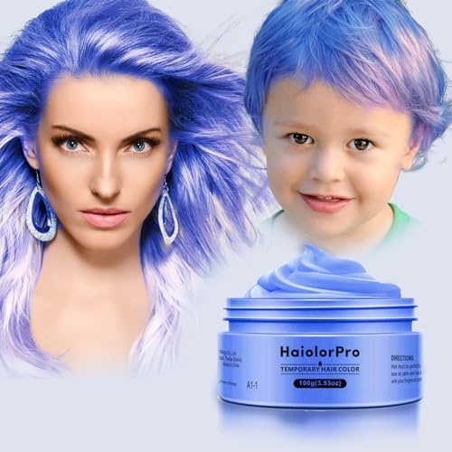 HaiolorPro Blaues Haarfärbewachs, waschbare temporäre Haarfarbe für Kinder, temporäre Haarfarbe für Kinder, Wachs für temporäre Haarfärbungen, natürliche Haarstylingcreme, Haarsalben für Frauen u