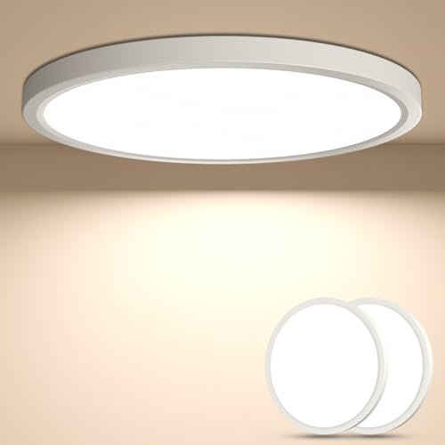 YiLaie 2PCS Plafon LED Techo,24W 4000K Lampara Techo, 2640LM IP44 Lampara Dormitorio Techo, Plafones LED para Dormitorio Cocina Salon Baño Comedor Pasillo Ø30cm