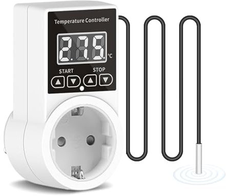 Thermostat Steckdosen, Digitaler Temperaturregler 230V, Heizung Kühlen Thermostat mit Fühler Sonde LCD Bildschirm Digital Steckerthermostat für Gewächshaus Aquarium Terrarium Reptilien (1)
