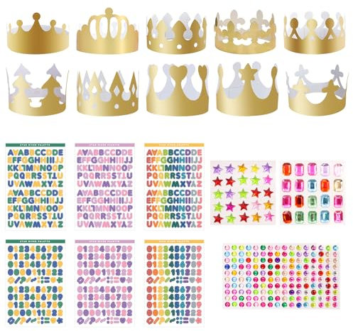 20 Pezzi Corona Compleanno Corone di Carta Dorate Cappello Regolabile di Carta D'oro con 3 Strass Adesivi e 6 Adesivi Alfanumerici per Adulti Bambini Festa di Compleanno Feste di Anniversario