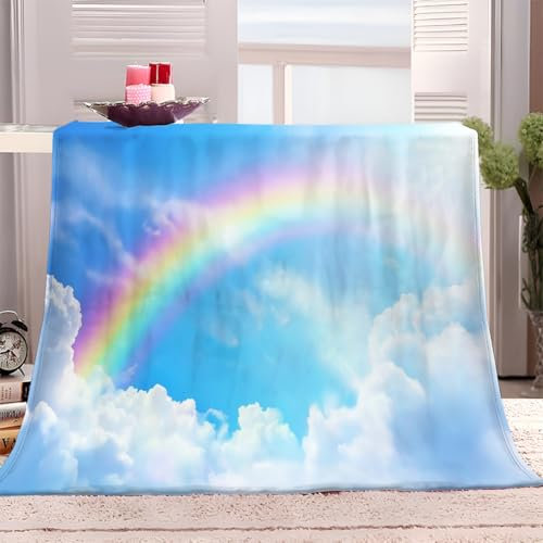 XCQHZYQ Wohndecke Blauer Himmel Regenbogen 150x200 cm Kuscheldecke Flauschig Decke Fleecedecke Falten beständig Kuschelige Atmungsaktive Decken für Bett Sofa Couch