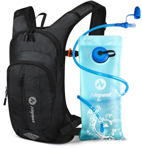 Nepest Hydration Pack Backpack with 2L Water Bladder, Lightweight Water Backpack for Hiking, Running, Biking, black