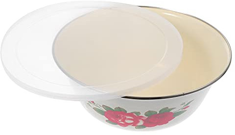 PRETYZOOM 1pezzi Ciotola Smaltata in Ferro Vintage Coperchio Bacinella Per Conservazione Alimenti Con Fondo Spesso Antiribaltamento Design Retrò Per Uso Domestico