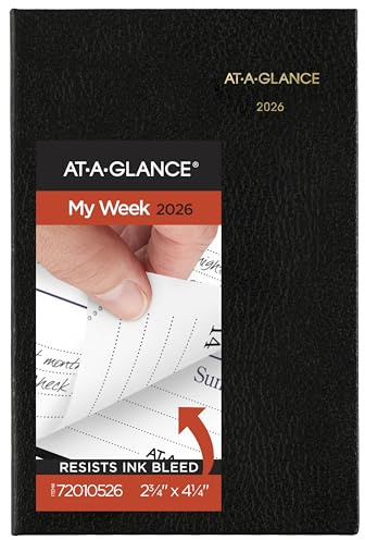 AT-A-GLANCE 2026 Diary, Fine Diary, Weekly & Monthly, 2.75 x 4.25, Pocket Size, Hardcover, Black (72010526)