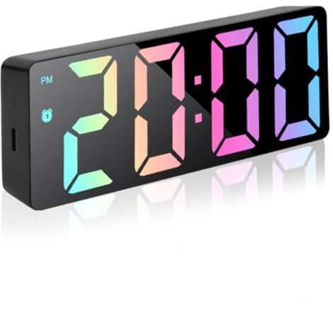 NHQZ 1 pezzo Sveglia Digitale da Comodino, LED Sveglia da Comodino con Tempo Data Temperatura Snooze Luminosità Regolabile Orologio Digitale da Tavolo Carica USB e Batteria, 12/24 Ore, Colorato