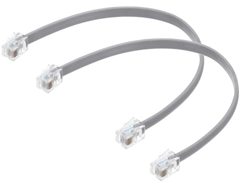 QUARKZMAN 2 Paquetes De Cable Telefónico, Cable De Teléfono RJ12 6P6C Macho A Macho De 0.7 Pies Para Hogar, Oficina, Gris