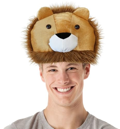 Hooin Lion Costume Hat with Mane - Wild Animal Costume Headwear for Safari Theme Party, Halloween