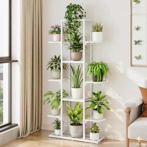 Garvee Pflanzenregal Metall Weiß 7 Ebenen, 126cm Hoher Stabiler Blumenständer für Innen & Außen, Wetterfest & Rostfrei, Einfache Montage Blumentreppe Mehrstöckig für Wohnzimmer Balkon Garten Deko