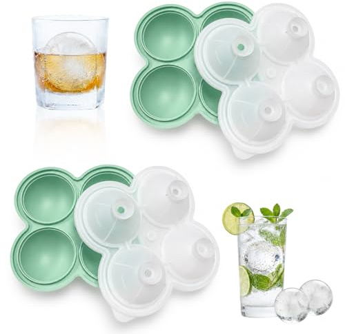 CAIXIANGYU Pack de 2 Cubitera de Silicona con Tapa, Molde de Hielo Esférico, sin BPA, Calidad Alimentaria, para Whisky, Cocktail, Café Frío, Aperitivo, Fiesta (4 Verdes)