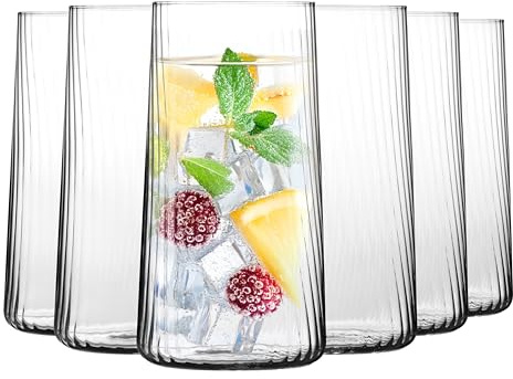 KROSNO Highballglas 6-pack, 550 ml, Ribbad, Avant-Garde LUMI | Höga dricksglas för cocktails, vatten, juice, lemonad, longdrink, Blyfritt kristallglas, Tål maskindisk, Elegant glasdesign