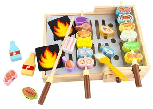 Barns BBQ Leksaksset - Realistiskt Interaktivt Trä BBQ Leksaksset Låtsas Matlagning Leksak i Rollspel | Śet b Pedagogisk BBQ er alla