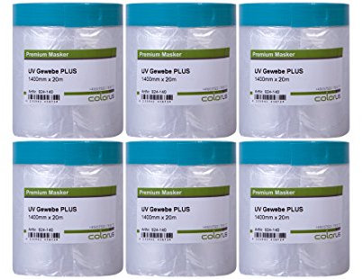 6 x Colorus Gewebeband Masker Tape PLUS | Abdeckfolie mit Gewebe-Klebeband 140 cm x 20 m | Abklebeband Gewebe-Klebestreifen mit Malerfolie für raue Oberflächen | Für Innen und Außen | Masker