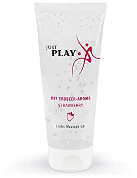 Just Play Just Play Erotic Massage-Gel Strawberry - sinnliches Gleitgel für Frauen und Männer, Wasser-Basis, latexkondom-sicher, mit Erdbeer-Aroma, 200 ml, 225 g