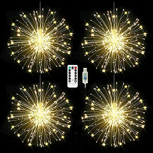 Redefun 4 x 120 LED Fuochi d'artificio Luci USB Alimentato, 8 Modalità Filo di Rame Luci Stringa con Telecomando, Impermeabile Luces di Natale per Interni Decorazioni Esterne (Bianco Caldo)