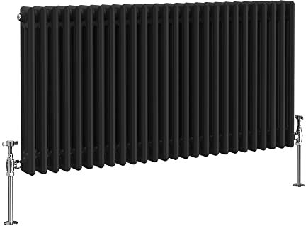 NRG 600 x 1190mm Black Radiator Traditional 3 Column Horizontal Central Heating Cast Iron Rads