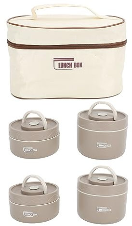 PenRux Récipient à Déjeuner Isolé Portable, Boîte à Lunch en Acier Inoxydable 304 avec Sac Thermique, Récipient Alimentaire Isolé, Léger et Multifonctionnel (Couleur de Café Profond, 4PCS)