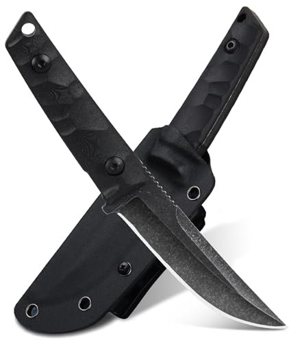 SUNEMY Outdoor Messer Survival mit Kydex Scheide G10 Griff, Scharfes Zäh Jagdmesser Feststehende aus Einem Stück Stahl Gefertigt, Full Tang Bushcraft Messer für Hunter Angeln Startseite Geschenk