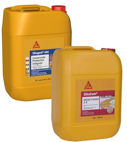 SIKA - Kit béton désactivé 100m²: Désactivant de surface pour sols extérieurs - Antidérapant - 20L + Protection hydrofuge tout en 1 - Pour façade, toiture, terrasse et sol - Prêt à l'emploi - 20L