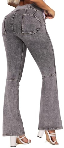 STARBILD Flared Fit Jeans Zampa Elefante Campana Donna, Push Up Pantaloni Vita Alta Svasati Leggings Bootcut, V Cross Waist - Grigio M