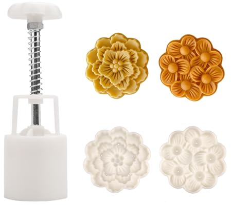 Chinesische Set aus Formen für Mondkuchen， Mondkuchenform mit 2 Ausstechformen mit einstellbarer，DIY Mond Kuchen Pressformen (R)