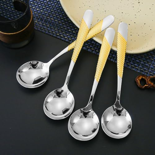 DAFFODILY Soup Spoons, Set of 6, 18/10 Stainless Steel, Gold