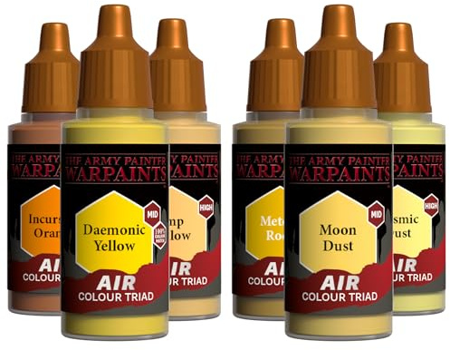 The Army Painter, Airbrush Primary Bundle Yellow, 2 Colour Air Triads with 6 x 18 ml Pre-thinned Acrylic Spray Gun Paints - Paint Sprayer Paints for D&D & Warhammer Miniatures