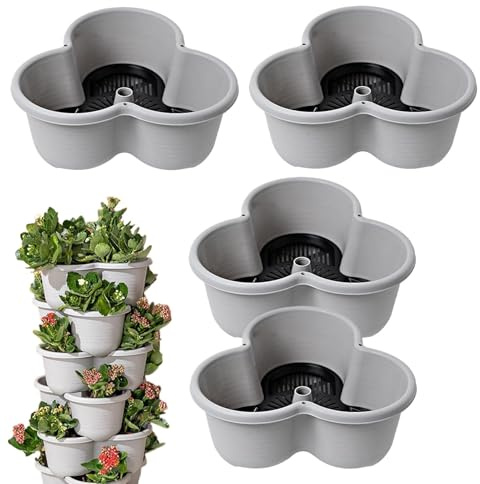 Tiajingzi Fioriera di fragole, vaso per torre di fragole, impilabile a 4 livelli, per giardino, con ruote a rondella, per fiori di erbe, frutta, verdura, da giardino