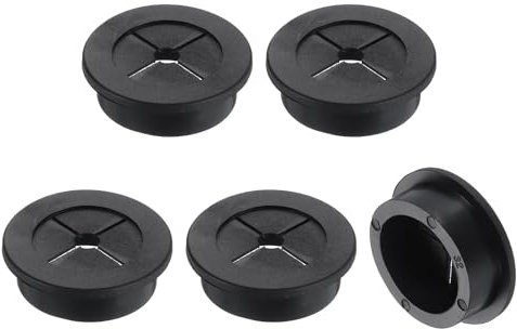QUARKZMAN 5 stycken kabelgenomföring, 32 mm (1 1/4 tum) skrivbordsgenomföring flexibel gummiplugg tråd hålskydd genomföring för kontor datorbord trådarrangör, svart