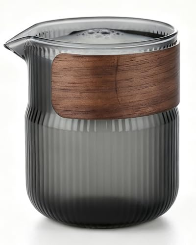 Holzwurm Milchkännchen klein 300ml - Glas Milchaufschäumer Kanne mit Walnussmantel, inspirierendes Design Milk Jug für Kaffee, Tee vieles mehr (Schwarz)