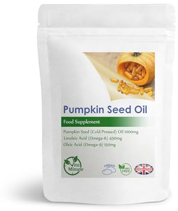 Pumpkin Seed Oil 1000mg | Softgel Cold Pressed Capsules | Heart Health, Hair and Urinary Function Support (Pack of 30)