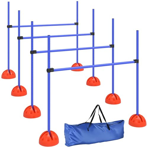PawHut Agility Set Hunde, 4-teiliges Agility Ausrüstung mit höhenverstellbar Hürden Tragetasche Trainingszubehör, befüllbar Steckhürdenset für Hundetraining, Trainingsset für Hunde